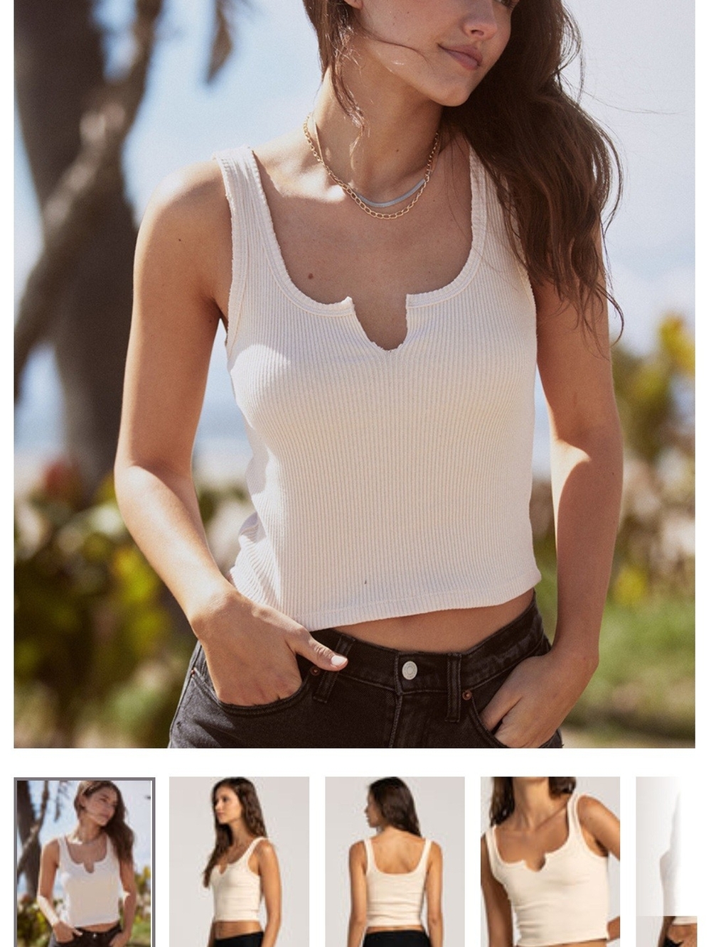 RSQ Ribbed Notch-Front Tank Top - Cream